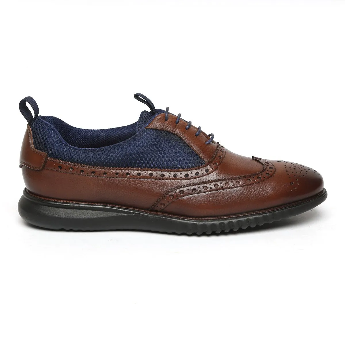 Dark Brown Leather Blue Mesh Light Weight Dress Sneakers by Brune & Bareskin