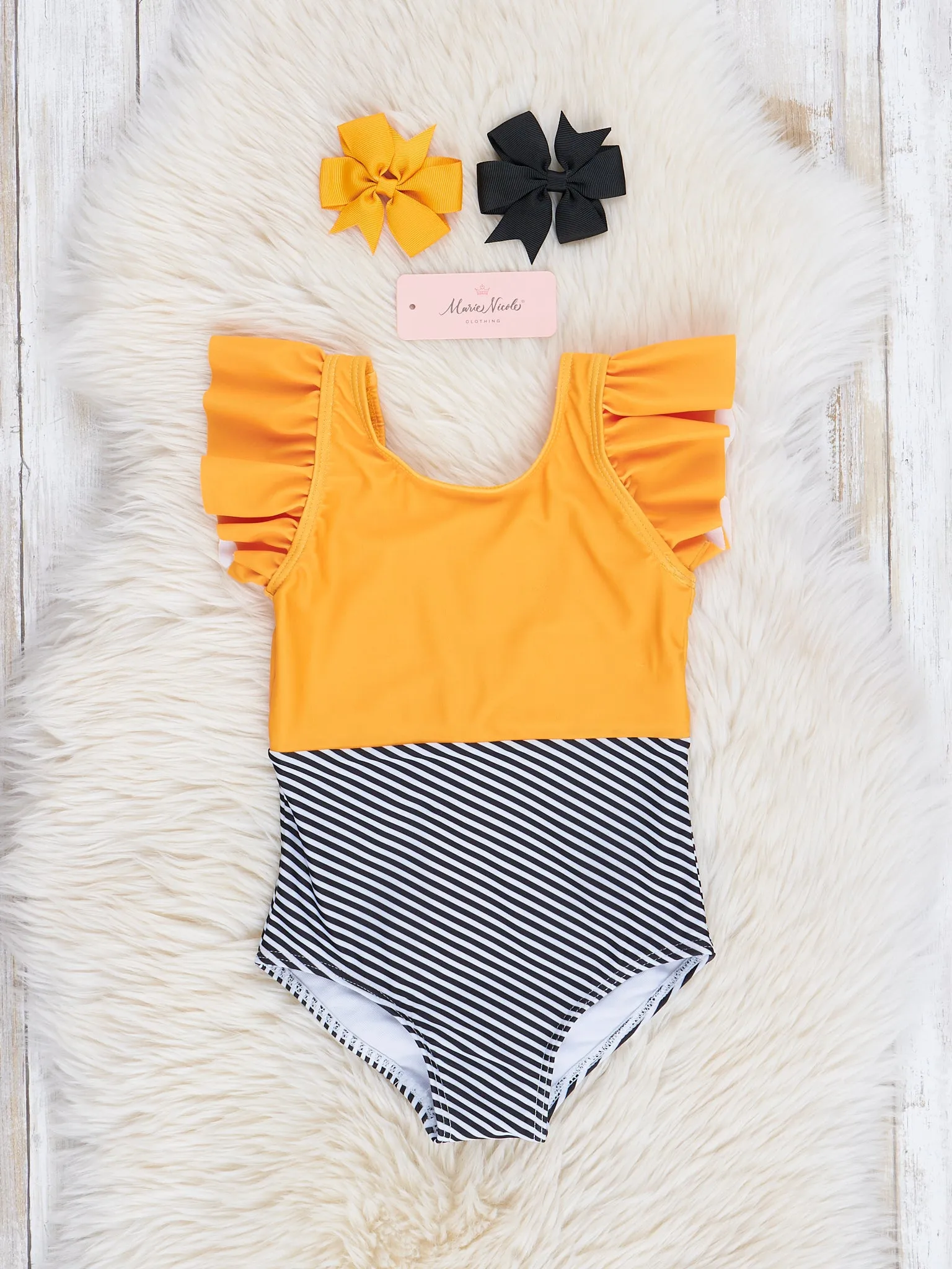 Family Yellow & Black Stripes Swimsuit