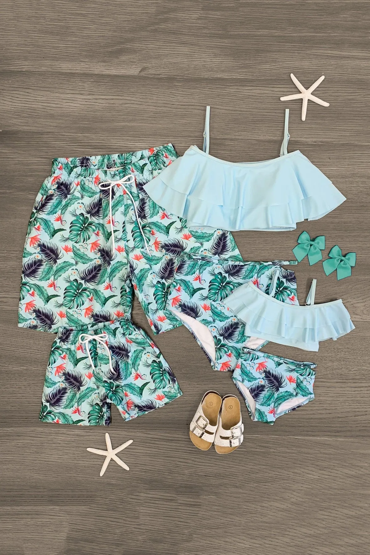 Light Blue Hawaiian Tropical Family Swimsuits