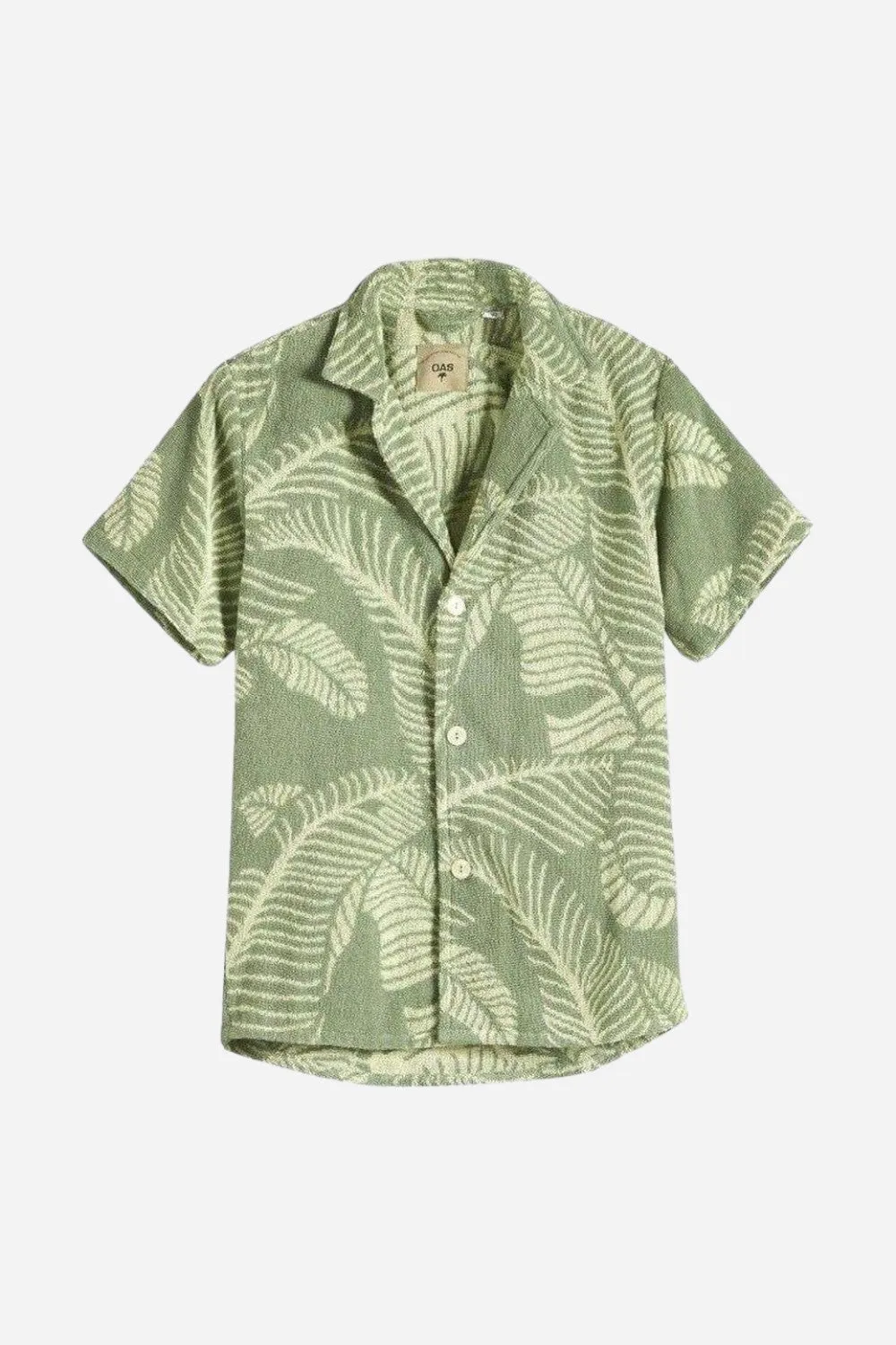 OAS Banana Leaf Terry Button Up Shirt In Green