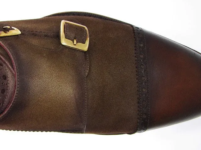Paul Parkman Double Monkstrap Captoe Dress Shoe- Brown/ Beige Suede Upper And Leather Sole